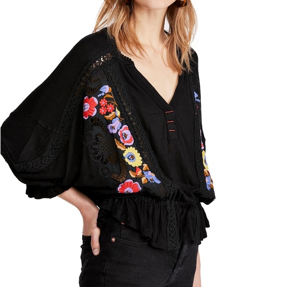 New Free People Serafina Embroidered Top Sz S - Picture 4 of 5